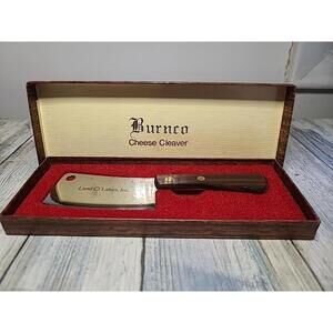 Vintage Burnco Cheese Cleaver Land O'Lakes. Caution Sharp Cleaver. Wooden Handle